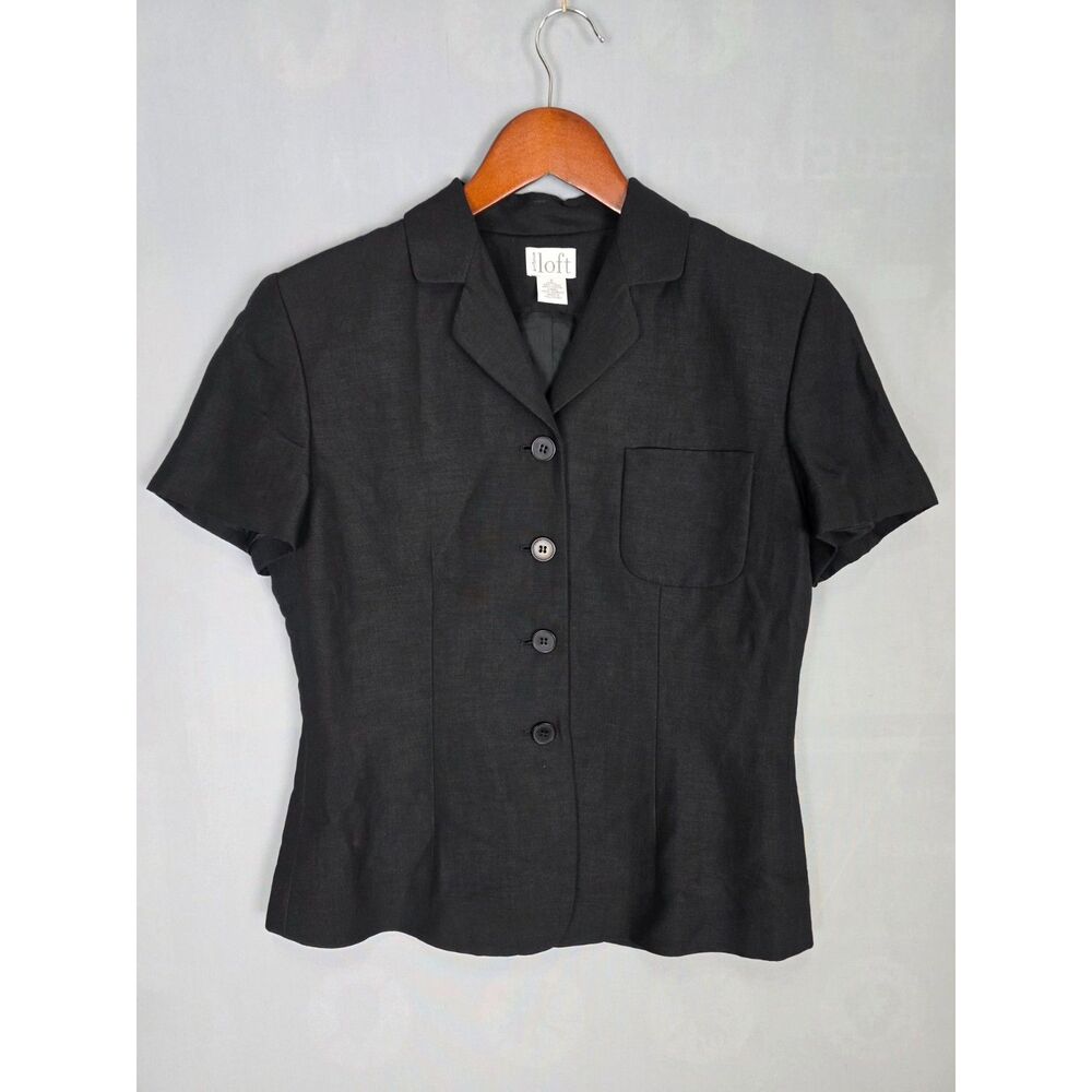 Vintage Ann Taylor Loft 90s Black Linen Shirt Button Down Shirt Shacket Size 6